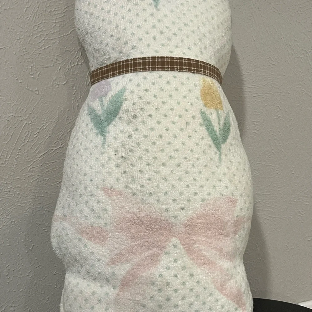 Handcrafted Cat Plush with Pink and Green Accents, needlepoint